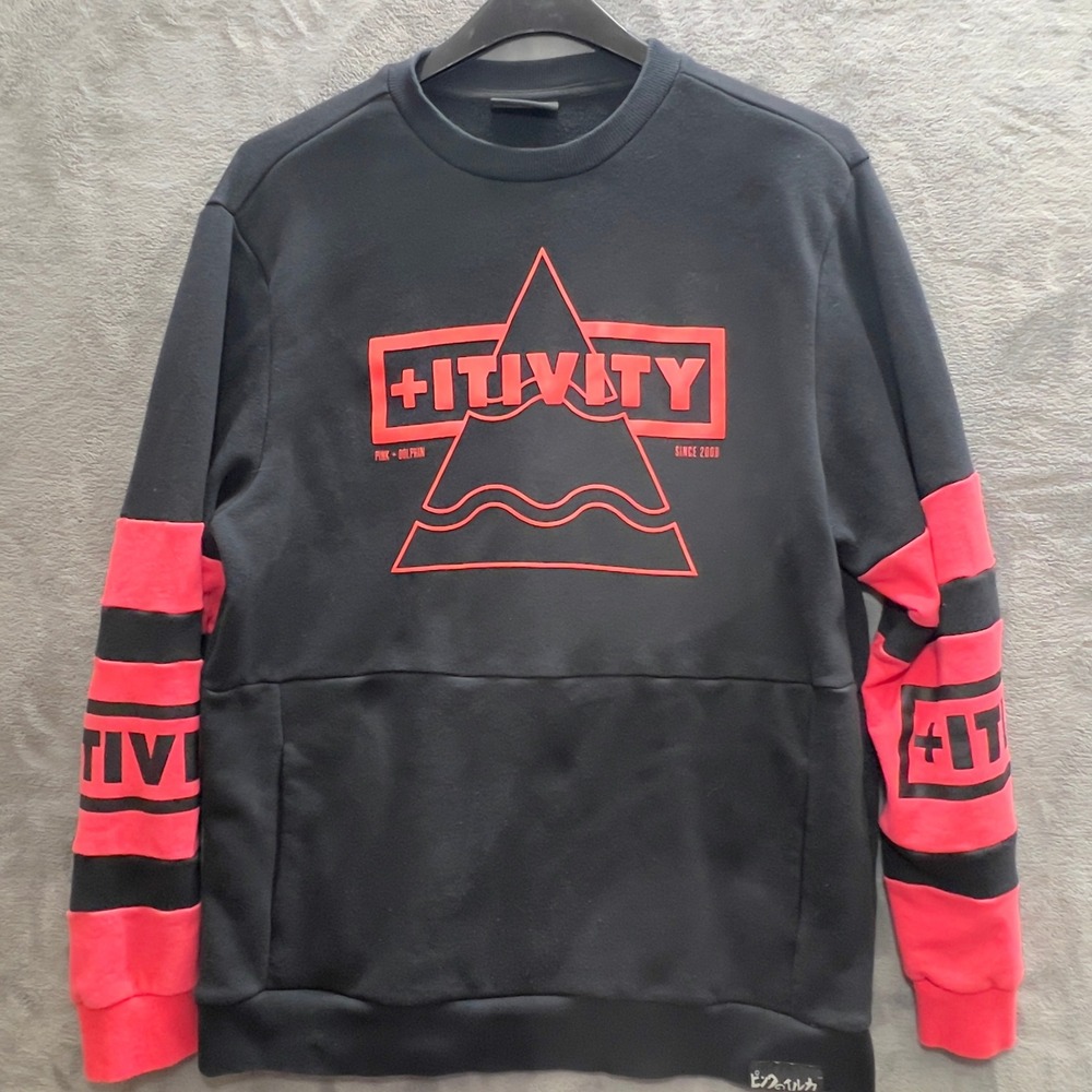 Pink Dolphin Positivity Sweatshirt Mens XL Black Neon Pink Graphic Streetwear
